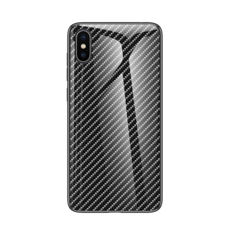 For iPhone X / XS Gradient Carbon Fiber Texture TPU Border Tempered Glass Case