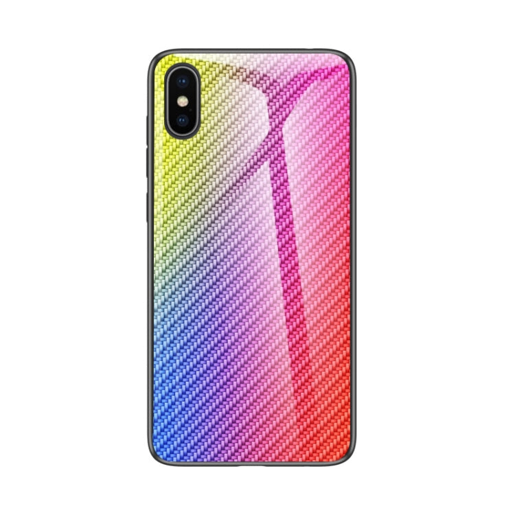 For iPhone X / XS Gradient Carbon Fiber Texture TPU Border Tempered Glass Case