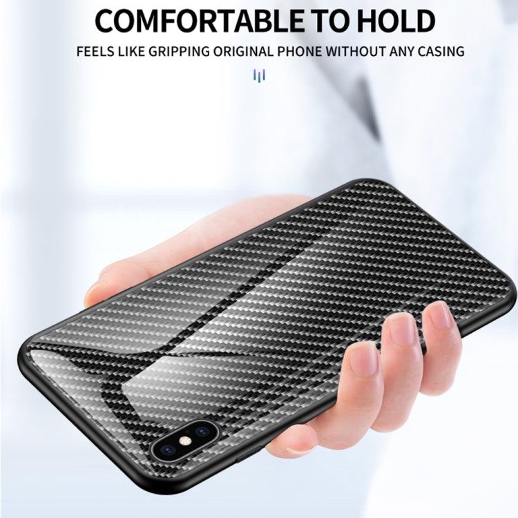 For iPhone X / XS Gradient Carbon Fiber Texture TPU Border Tempered Glass Case