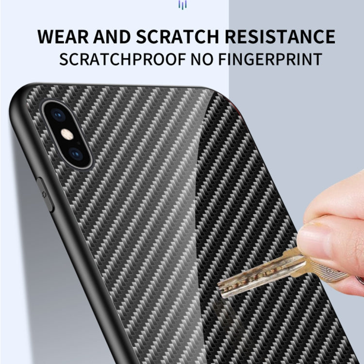 For iPhone X / XS Gradient Carbon Fiber Texture TPU Border Tempered Glass Case