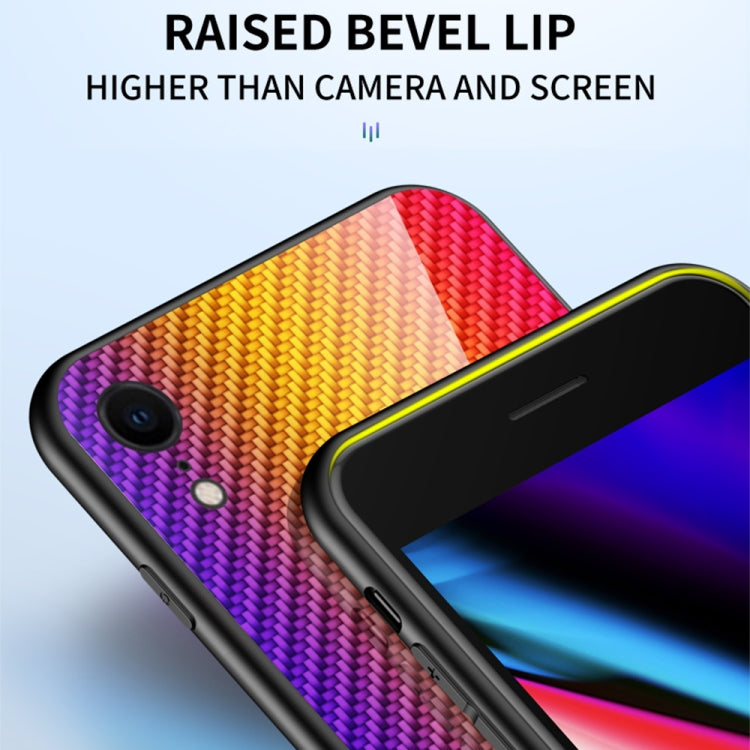 For iPhone XR Gradient Carbon Fiber Texture TPU Border Tempered Glass Case