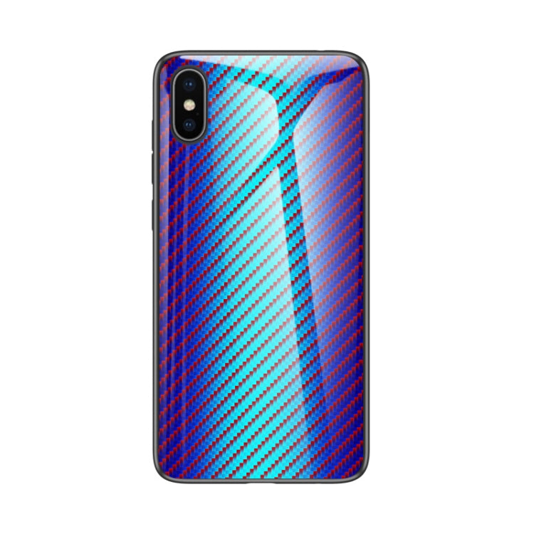 For iPhone XS Max Gradient Carbon Fiber Texture TPU Border Tempered Glass Case