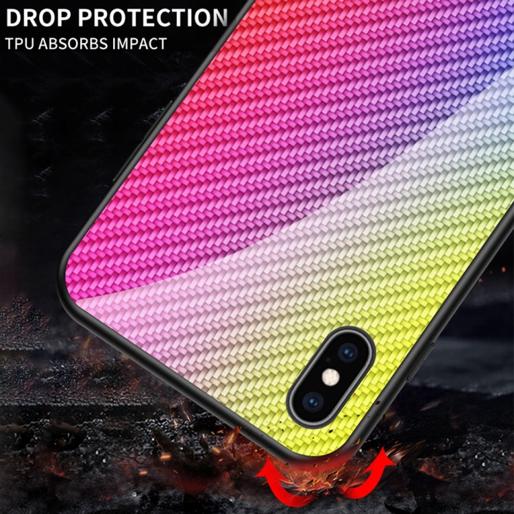 For iPhone XS Max Gradient Carbon Fiber Texture TPU Border Tempered Glass Case