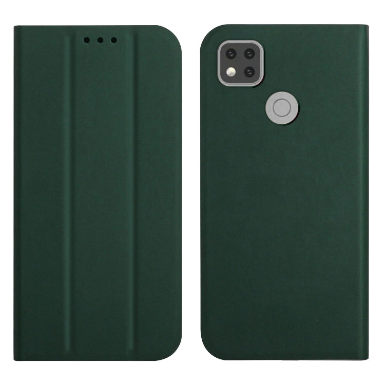 For Xiaomi Redmi 9C 3-Folding Ultrathin Skin Feel Magnetic Solid Color Horizontal Flip Leather Case with Holder