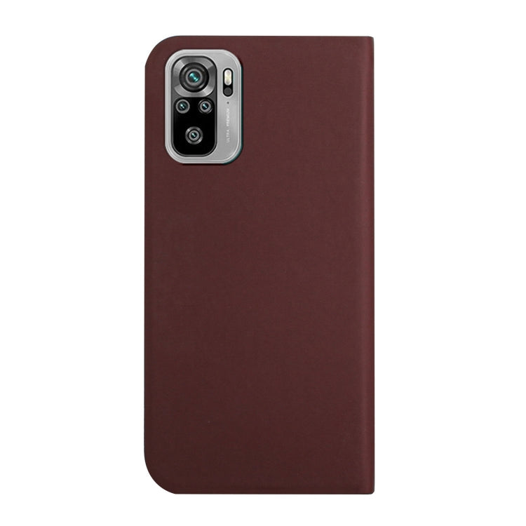 For Xiaomi Redmi Note 10 3-Folding Ultrathin Skin Feel Magnetic Solid Color Horizontal Flip Leather Case with Holder