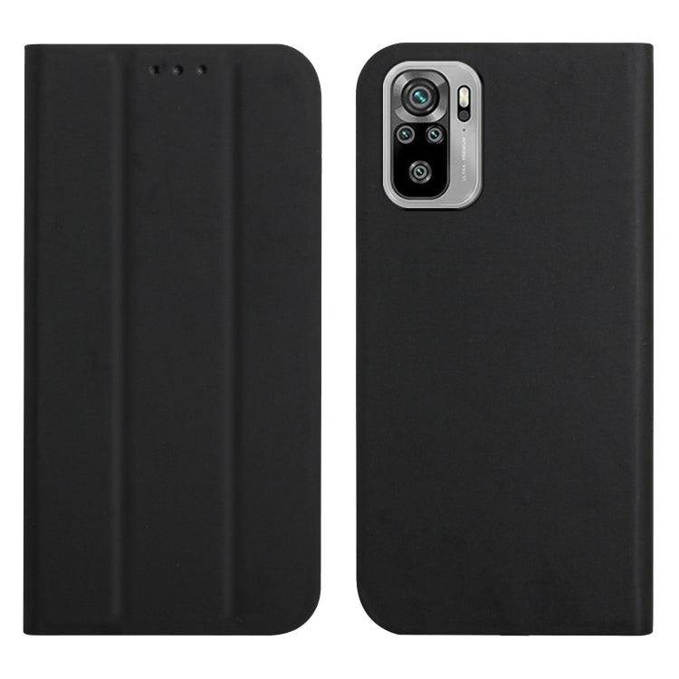 For Xiaomi Redmi Note 10 3-Folding Ultrathin Skin Feel Magnetic Solid Color Horizontal Flip Leather Case with Holder