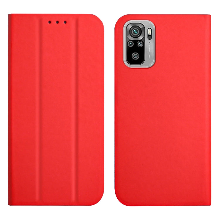 For Xiaomi Redmi Note 10 3-Folding Ultrathin Skin Feel Magnetic Solid Color Horizontal Flip Leather Case with Holder