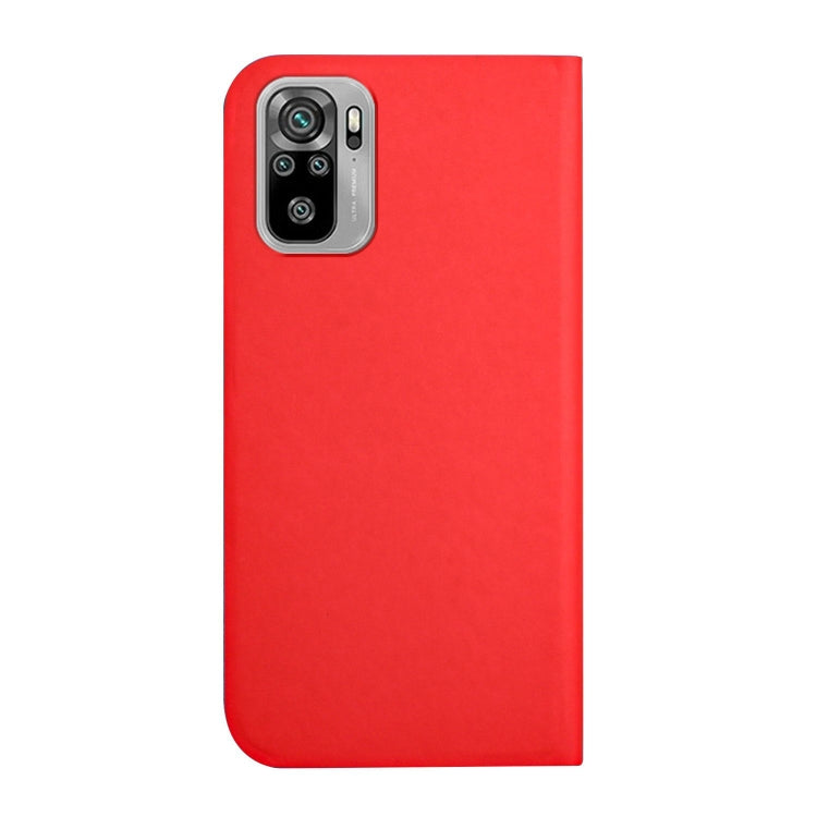 For Xiaomi Redmi Note 10 3-Folding Ultrathin Skin Feel Magnetic Solid Color Horizontal Flip Leather Case with Holder