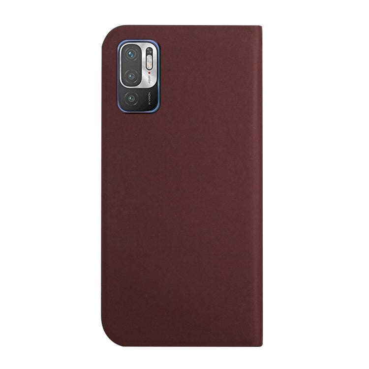 For Xiaomi Redmi Note 10 5G 3-Folding Ultrathin Skin Feel Magnetic Solid Color Horizontal Flip Leather Case with Holder