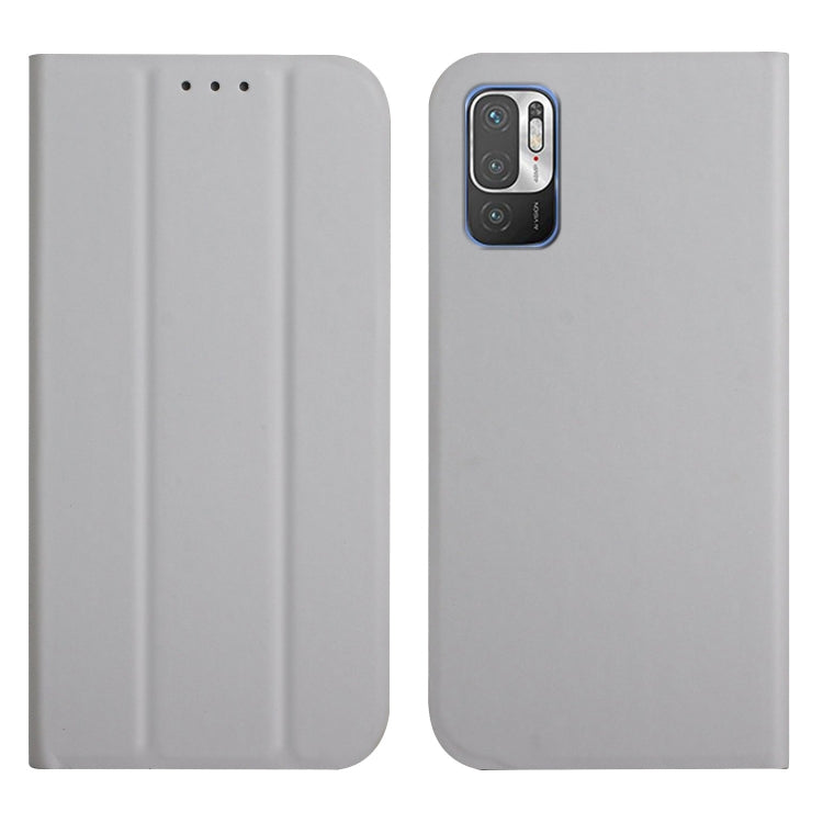 For Xiaomi Redmi Note 10 5G 3-Folding Ultrathin Skin Feel Magnetic Solid Color Horizontal Flip Leather Case with Holder