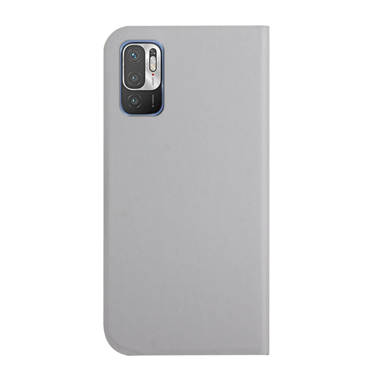 For Xiaomi Redmi Note 10 5G 3-Folding Ultrathin Skin Feel Magnetic Solid Color Horizontal Flip Leather Case with Holder