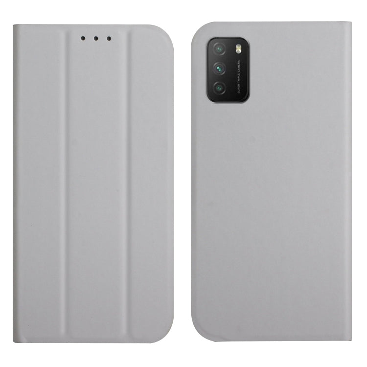 For Xiaomi Poco M3 3-Folding Ultrathin Skin Feel Magnetic Solid Color Horizontal Flip Leather Case with Holder