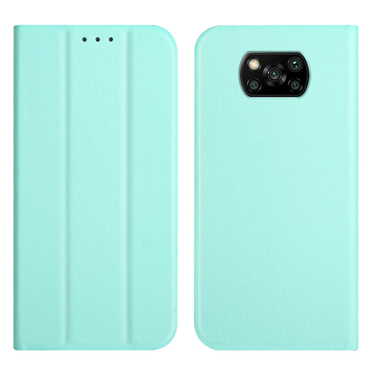 For Xiaomi Poco X3 3-Folding Ultrathin Skin Feel Magnetic Solid Color Horizontal Flip Leather Case with Holder