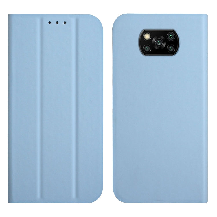 For Xiaomi Poco X3 3-Folding Ultrathin Skin Feel Magnetic Solid Color Horizontal Flip Leather Case with Holder