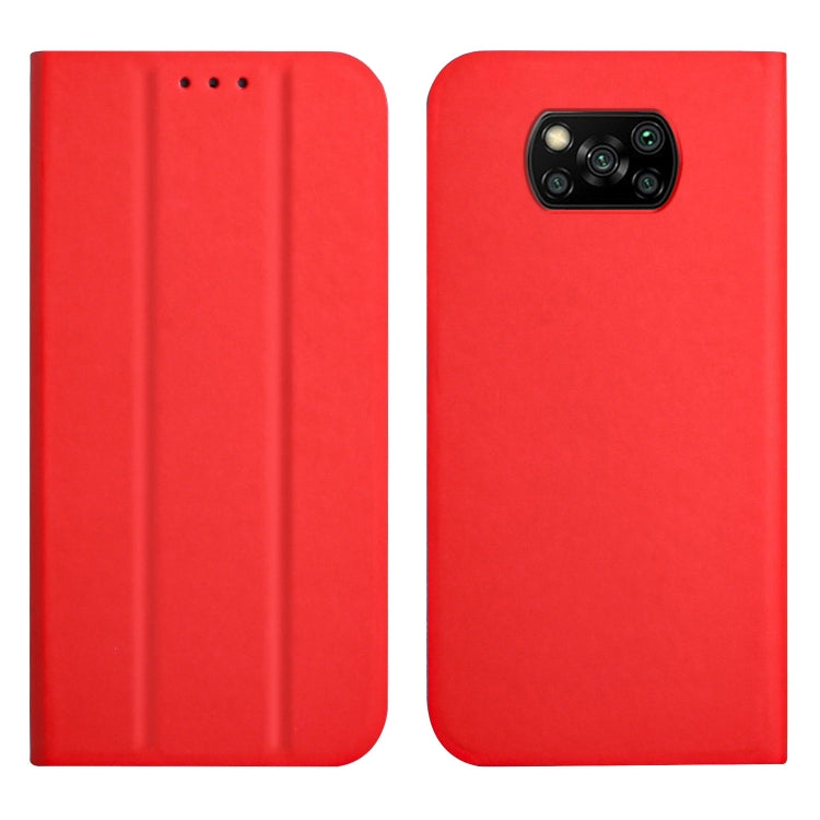For Xiaomi Poco X3 3-Folding Ultrathin Skin Feel Magnetic Solid Color Horizontal Flip Leather Case with Holder