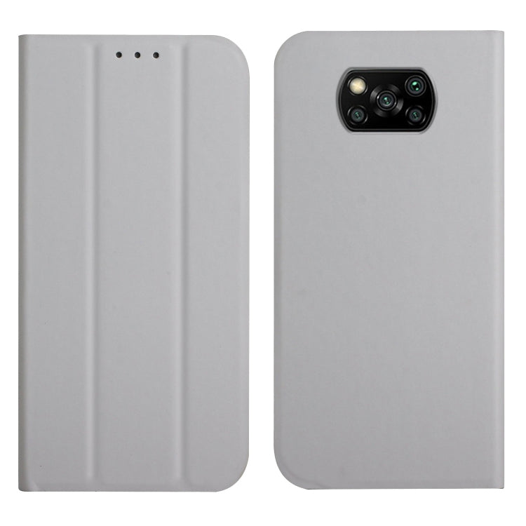 For Xiaomi Poco X3 3-Folding Ultrathin Skin Feel Magnetic Solid Color Horizontal Flip Leather Case with Holder
