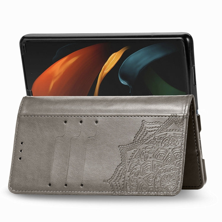 For Samsung Galaxy Z Fold3 5G Embossed Mandala Pattern PC + TPU Horizontal Flip Leather Case with Holder & Card Slots