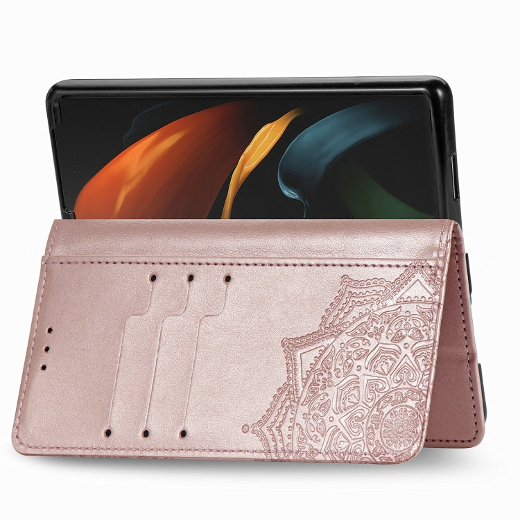 For Samsung Galaxy Z Fold3 5G Embossed Mandala Pattern PC + TPU Horizontal Flip Leather Case with Holder & Card Slots