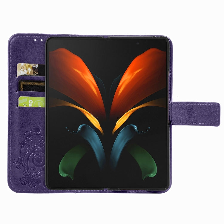 For Samsung Galaxy Z Fold3 5G Four-leaf Clasp Embossed Buckle Mobile Phone Protection Leather Case with Lanyard & Card Slot & Wallet & Bracket Function