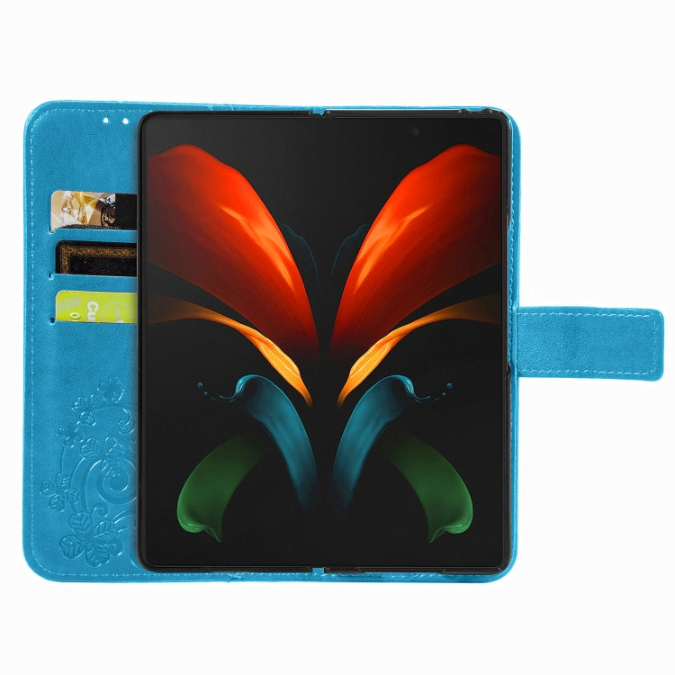 For Samsung Galaxy Z Fold3 5G Four-leaf Clasp Embossed Buckle Mobile Phone Protection Leather Case with Lanyard & Card Slot & Wallet & Bracket Function