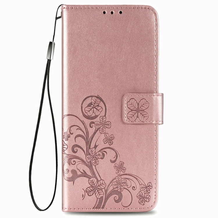For Samsung Galaxy Z Fold3 5G Four-leaf Clasp Embossed Buckle Mobile Phone Protection Leather Case with Lanyard & Card Slot & Wallet & Bracket Function