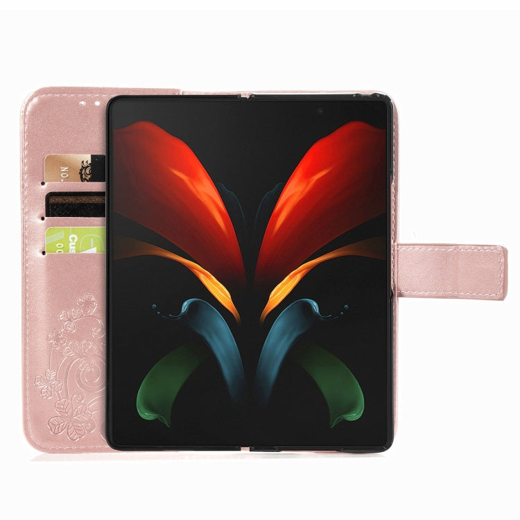 For Samsung Galaxy Z Fold3 5G Four-leaf Clasp Embossed Buckle Mobile Phone Protection Leather Case with Lanyard & Card Slot & Wallet & Bracket Function