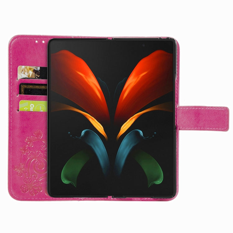 For Samsung Galaxy Z Fold3 5G Four-leaf Clasp Embossed Buckle Mobile Phone Protection Leather Case with Lanyard & Card Slot & Wallet & Bracket Function