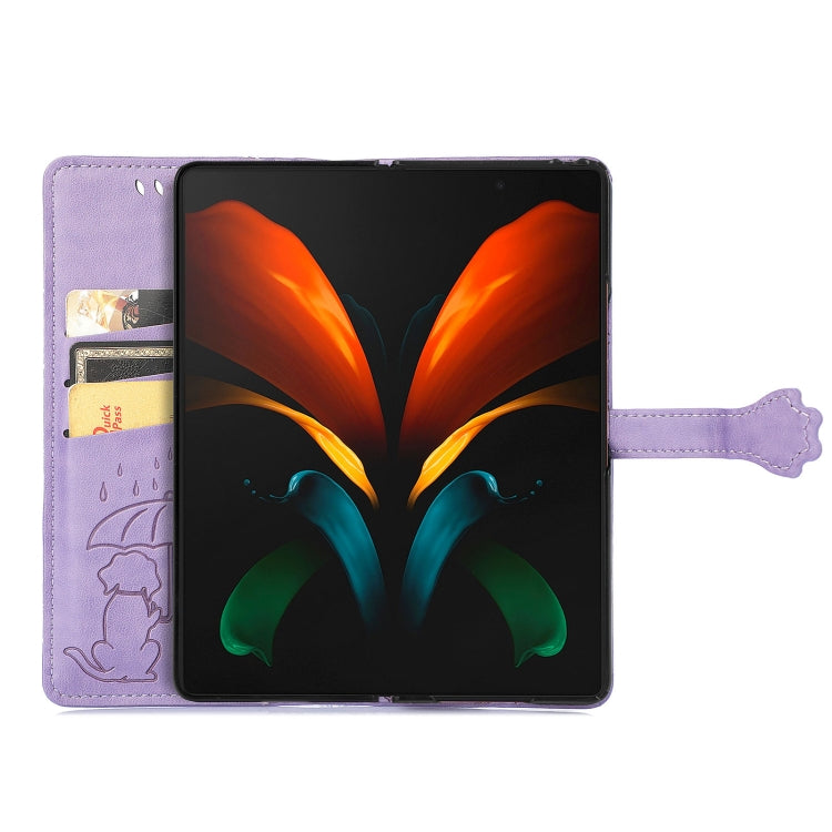 For Samsung Galaxy Z Fold3 5G Lovely Cat and Dog Embossing Pattern Horizontal Flip Leather Case , with Holder & Card Slots & Wallet