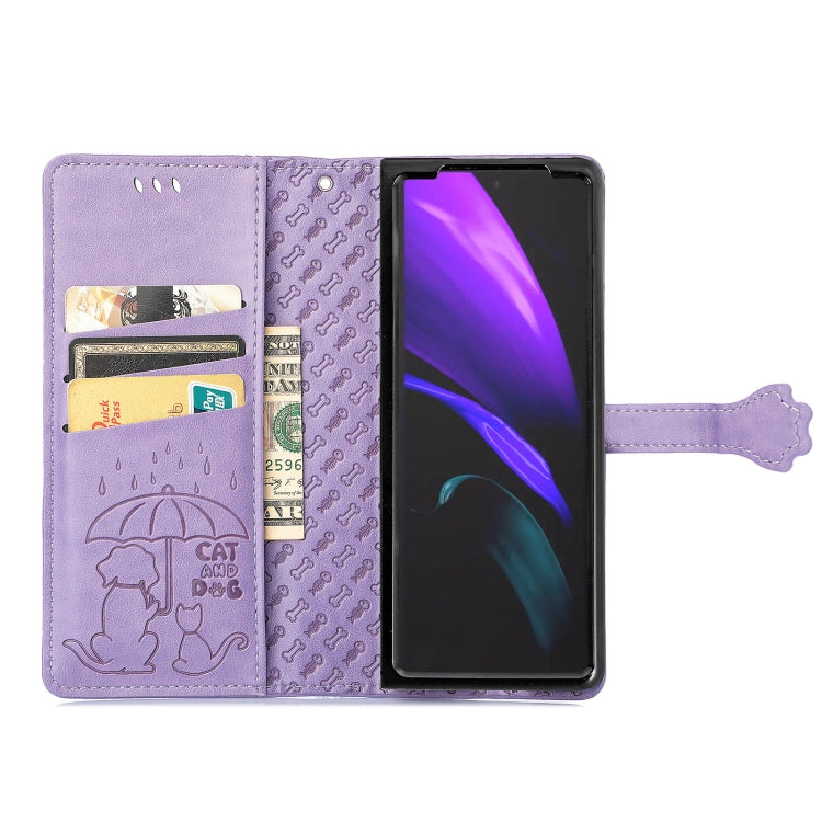 For Samsung Galaxy Z Fold3 5G Lovely Cat and Dog Embossing Pattern Horizontal Flip Leather Case , with Holder & Card Slots & Wallet