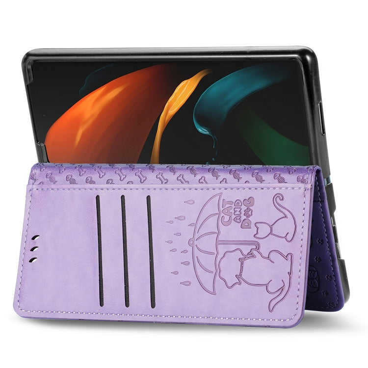 For Samsung Galaxy Z Fold3 5G Lovely Cat and Dog Embossing Pattern Horizontal Flip Leather Case , with Holder & Card Slots & Wallet