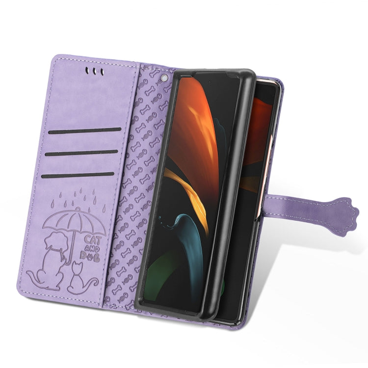 For Samsung Galaxy Z Fold3 5G Lovely Cat and Dog Embossing Pattern Horizontal Flip Leather Case , with Holder & Card Slots & Wallet