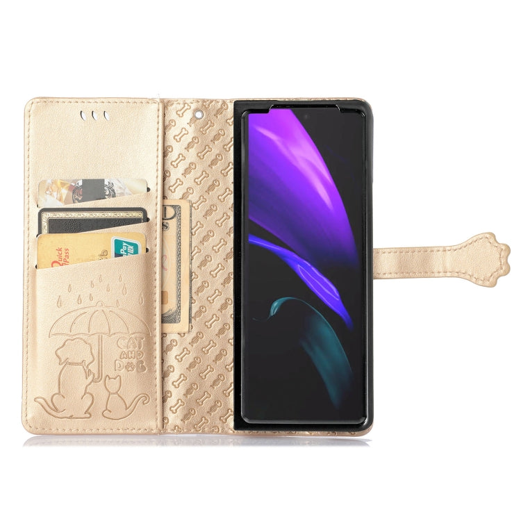 For Samsung Galaxy Z Fold3 5G Lovely Cat and Dog Embossing Pattern Horizontal Flip Leather Case , with Holder & Card Slots & Wallet