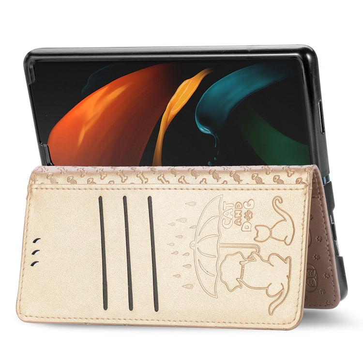 For Samsung Galaxy Z Fold3 5G Lovely Cat and Dog Embossing Pattern Horizontal Flip Leather Case , with Holder & Card Slots & Wallet