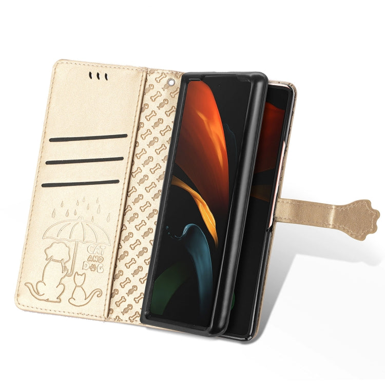 For Samsung Galaxy Z Fold3 5G Lovely Cat and Dog Embossing Pattern Horizontal Flip Leather Case , with Holder & Card Slots & Wallet