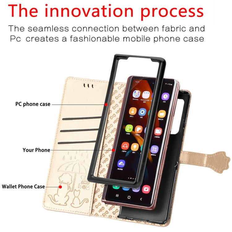 For Samsung Galaxy Z Fold3 5G Lovely Cat and Dog Embossing Pattern Horizontal Flip Leather Case , with Holder & Card Slots & Wallet