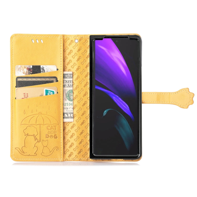 For Samsung Galaxy Z Fold3 5G Lovely Cat and Dog Embossing Pattern Horizontal Flip Leather Case , with Holder & Card Slots & Wallet