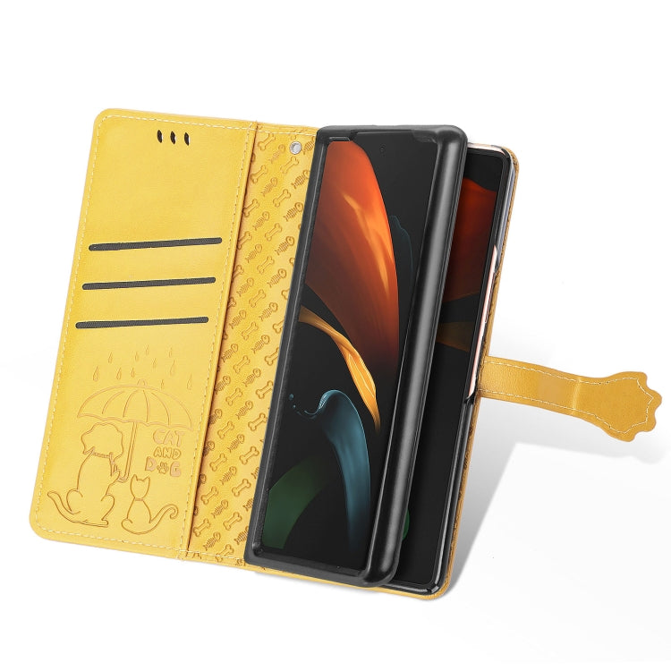 For Samsung Galaxy Z Fold3 5G Lovely Cat and Dog Embossing Pattern Horizontal Flip Leather Case , with Holder & Card Slots & Wallet