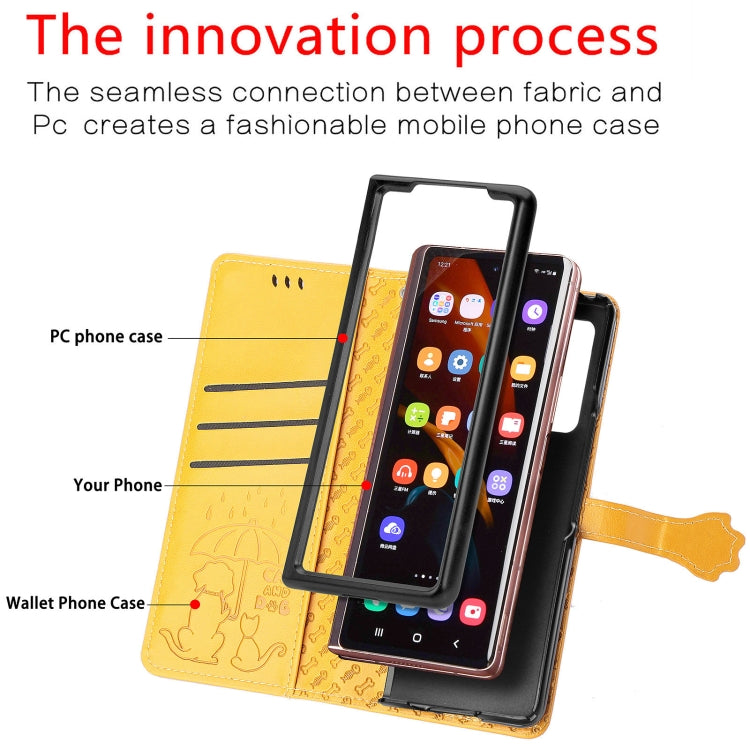 For Samsung Galaxy Z Fold3 5G Lovely Cat and Dog Embossing Pattern Horizontal Flip Leather Case , with Holder & Card Slots & Wallet