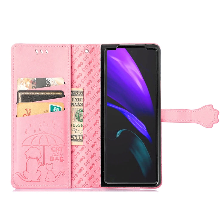 For Samsung Galaxy Z Fold3 5G Lovely Cat and Dog Embossing Pattern Horizontal Flip Leather Case , with Holder & Card Slots & Wallet