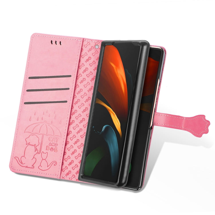 For Samsung Galaxy Z Fold3 5G Lovely Cat and Dog Embossing Pattern Horizontal Flip Leather Case , with Holder & Card Slots & Wallet
