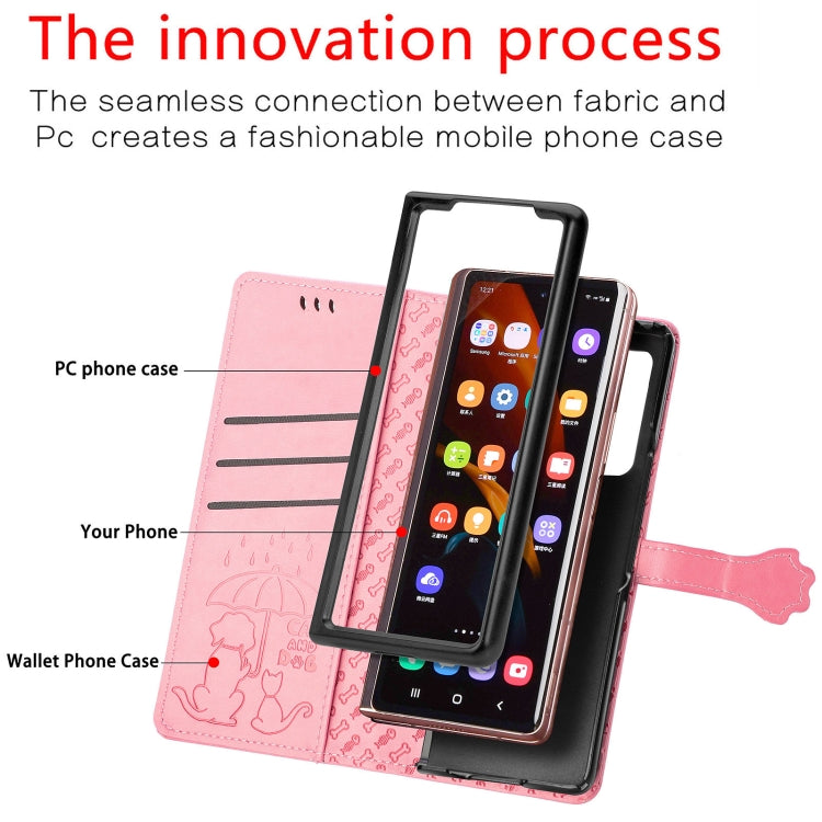 For Samsung Galaxy Z Fold3 5G Lovely Cat and Dog Embossing Pattern Horizontal Flip Leather Case , with Holder & Card Slots & Wallet