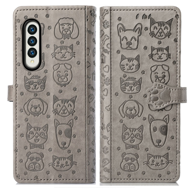 For Samsung Galaxy Z Fold3 5G Lovely Cat and Dog Embossing Pattern Horizontal Flip Leather Case , with Holder & Card Slots & Wallet