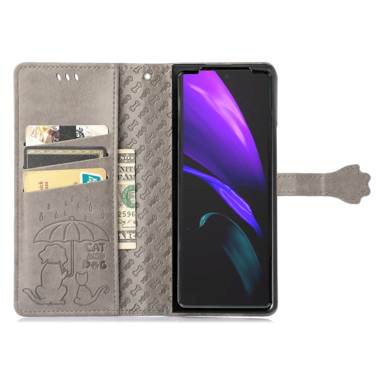 For Samsung Galaxy Z Fold3 5G Lovely Cat and Dog Embossing Pattern Horizontal Flip Leather Case , with Holder & Card Slots & Wallet