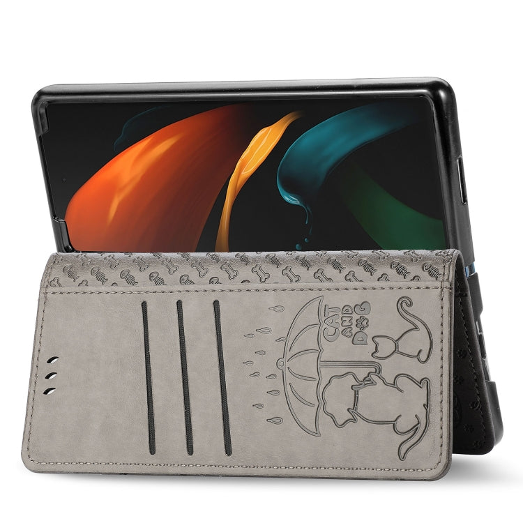 For Samsung Galaxy Z Fold3 5G Lovely Cat and Dog Embossing Pattern Horizontal Flip Leather Case , with Holder & Card Slots & Wallet