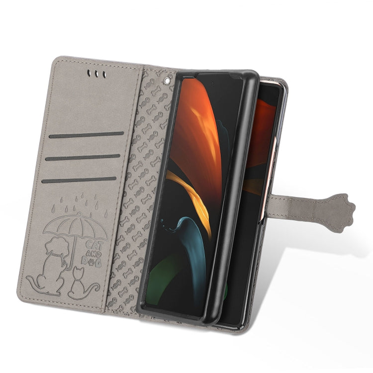 For Samsung Galaxy Z Fold3 5G Lovely Cat and Dog Embossing Pattern Horizontal Flip Leather Case , with Holder & Card Slots & Wallet