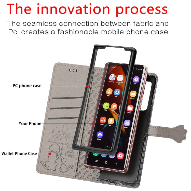 For Samsung Galaxy Z Fold3 5G Lovely Cat and Dog Embossing Pattern Horizontal Flip Leather Case , with Holder & Card Slots & Wallet