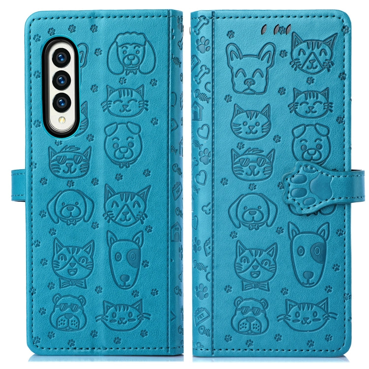For Samsung Galaxy Z Fold3 5G Lovely Cat and Dog Embossing Pattern Horizontal Flip Leather Case , with Holder & Card Slots & Wallet