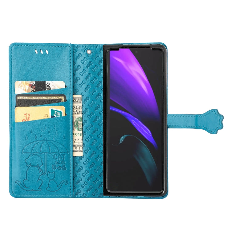 For Samsung Galaxy Z Fold3 5G Lovely Cat and Dog Embossing Pattern Horizontal Flip Leather Case , with Holder & Card Slots & Wallet