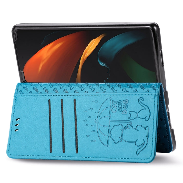 For Samsung Galaxy Z Fold3 5G Lovely Cat and Dog Embossing Pattern Horizontal Flip Leather Case , with Holder & Card Slots & Wallet