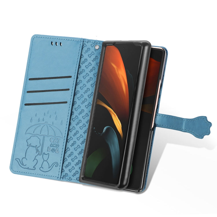 For Samsung Galaxy Z Fold3 5G Lovely Cat and Dog Embossing Pattern Horizontal Flip Leather Case , with Holder & Card Slots & Wallet